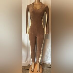 Brown and Cream Velour Jumpsuit